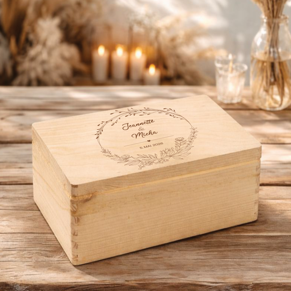Personalisierte Erinnerungskiste zur Hochzeit, Holzbox als Geschenk für das Brautpaar, Hochzeitsgeschenk