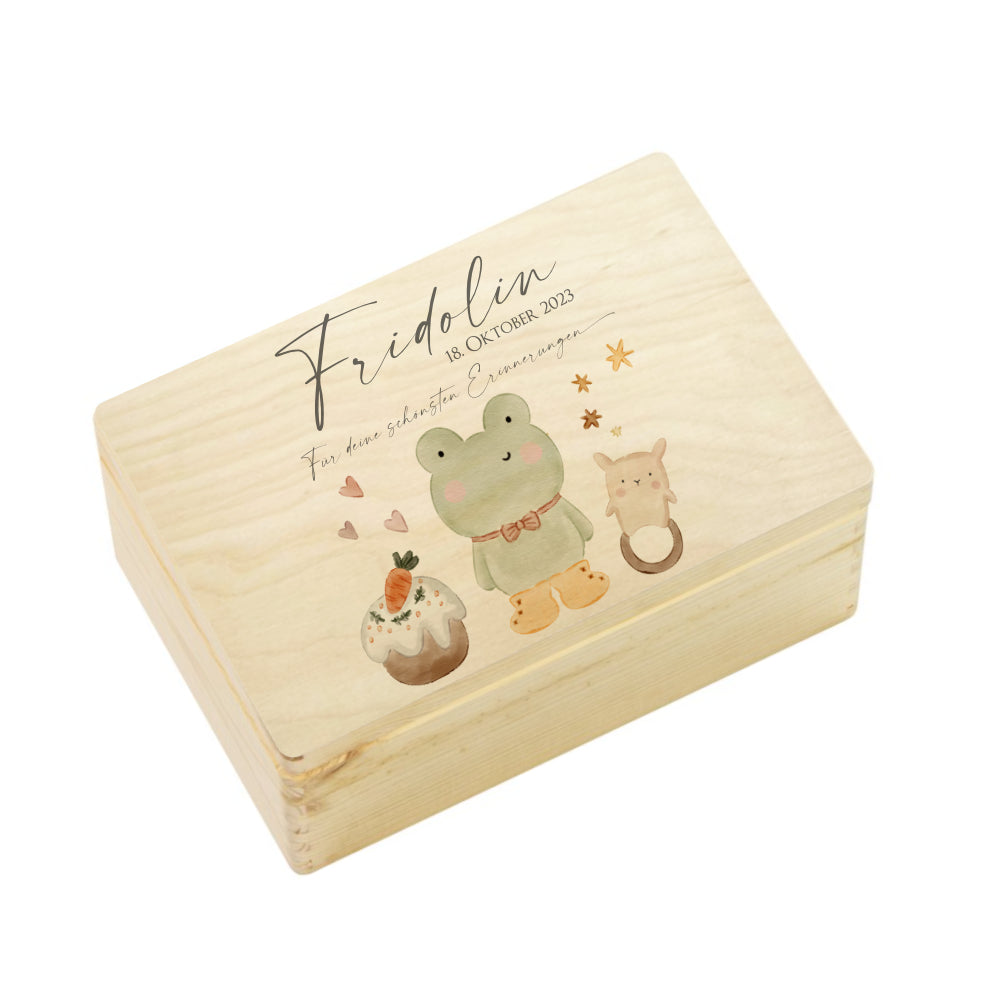 Personalisierte Erinnerungsbox aus Holz mit Motiv "Frosch" für Babys, Kinder