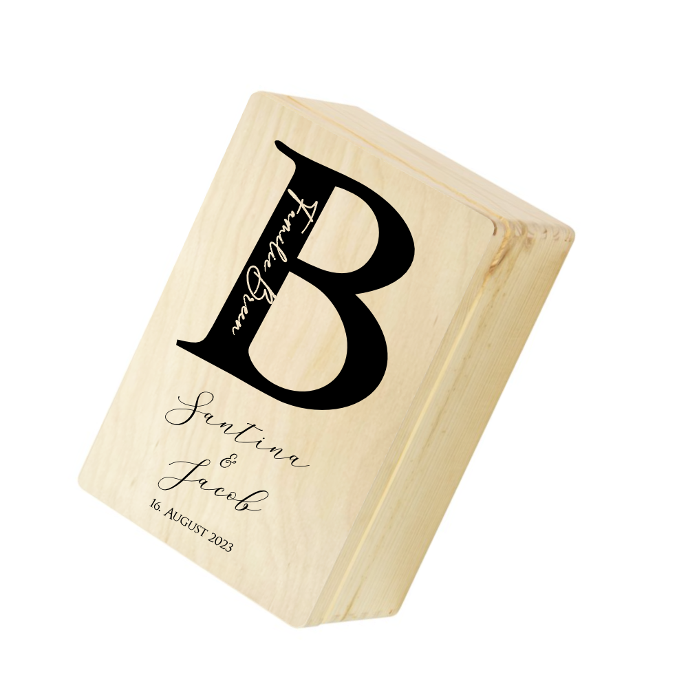 Personalisierte Erinnerungskiste zur Hochzeit mit Monogram, Holzbox, Hochzeitsgeschenk