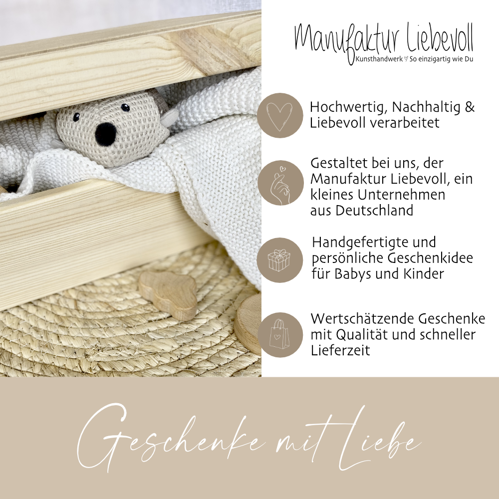 Personalisierte Erinnerungskiste "Eule" als Motiv für Babys zur Geburt und Taufe, Babygeschenk mit dem Namen, Holzkiste