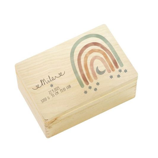 Erinnerungskiste aus Holz mit Motiv Regenbogen, Personalisierte Holzbox