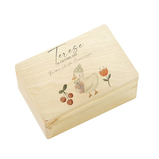 Personalisierte Erinnerungsbox aus Holz | Holzkiste als Geschenk für Andenken mit Motiv Gans