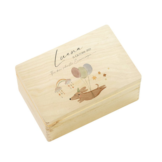 Personalisierte Erinnerungsbox aus Holz mit Motiv "Hund" für Babys, Kinder