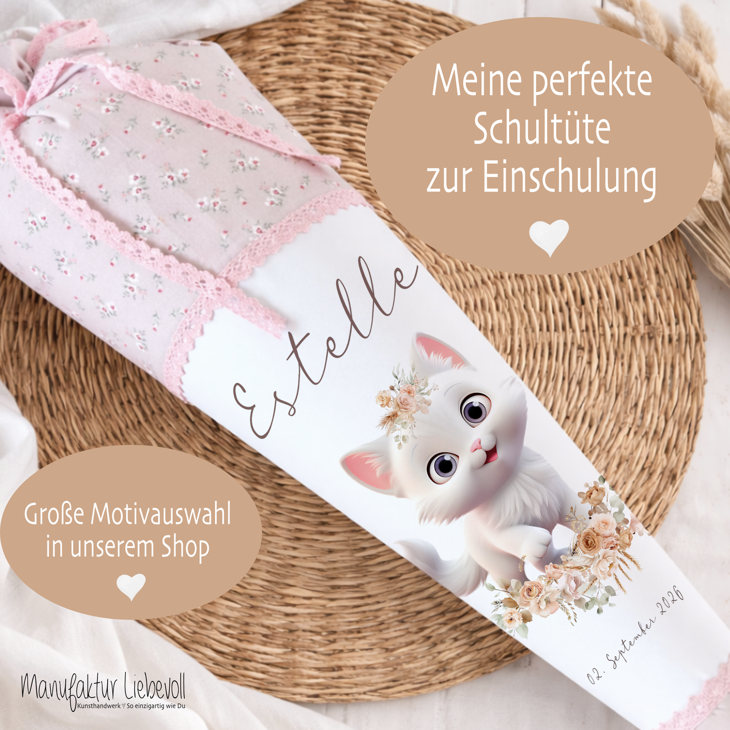 Schultüte Mädchen Personalisiert Schultüte Stoff Katze Zuckertüte Mädchen Schultüte Einschulung