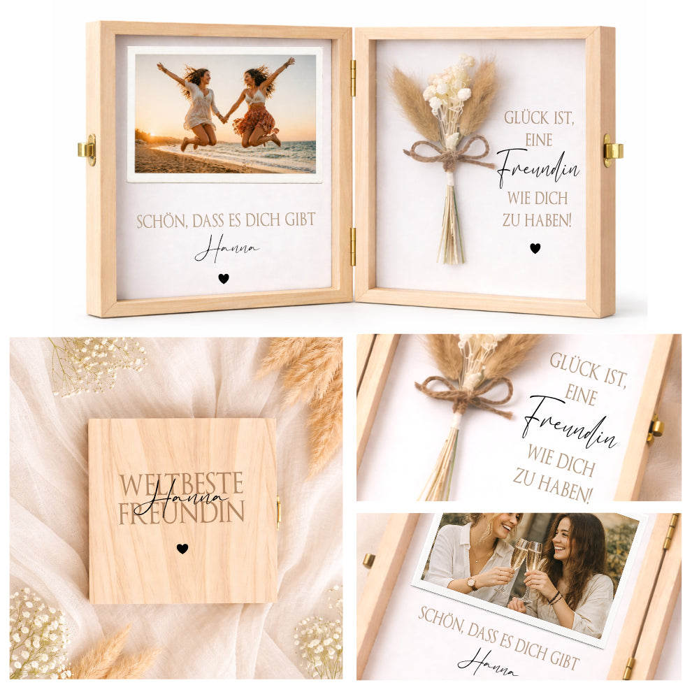 Geschenk Freundin personalisiert | Beste Freundin Geschenk Geburtstag Weihnachten | Fotogeschenk Holzbox mit Namen I Dankeschön Freundin