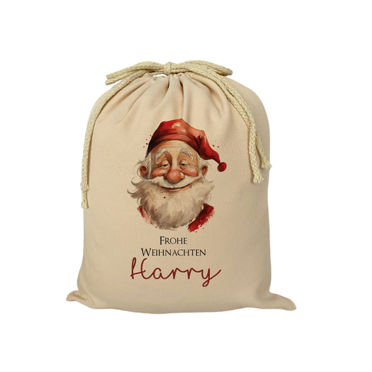 Weihnachtsmann Geschenkbeutel aus Stoff, Geschenkverpackung mit dem Namen personalisiert