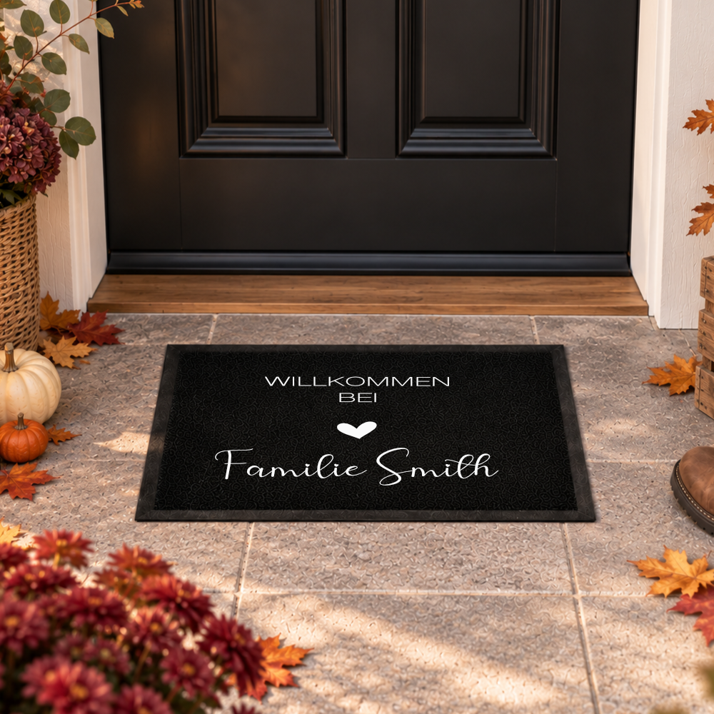 Personalisierte Fußmatte & Türschild aus Holz – Willkommen bei Familie