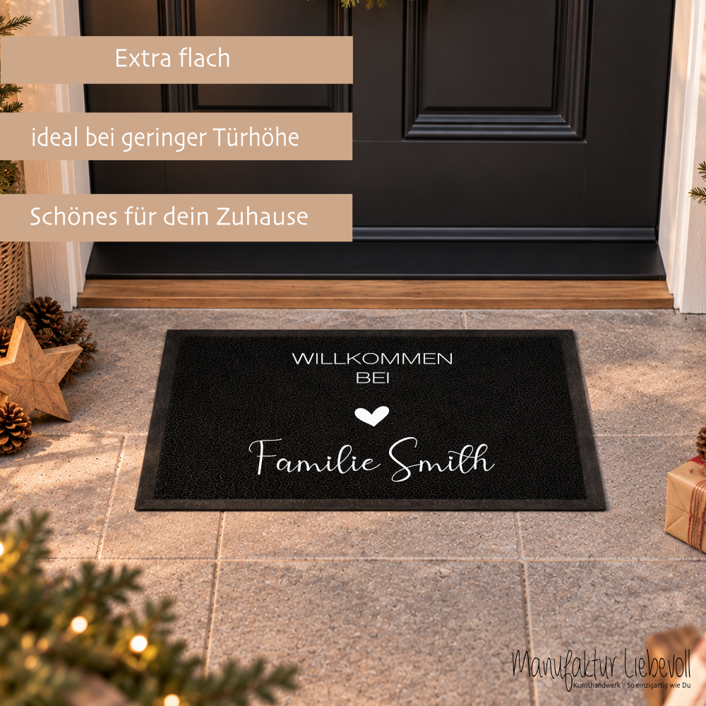 Personalisierte Fußmatte & Türschild aus Holz – Willkommen bei Familie