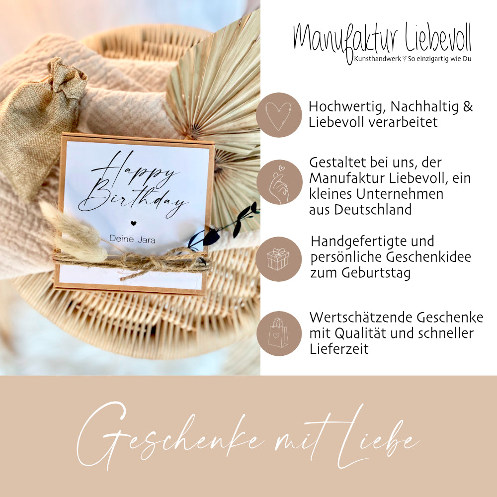 Geschenkverpackung "Happy Birthday" mit personalisierten Wunschtext, Geldgeschenk: Geburtstag, Geburtstagsgeschenk