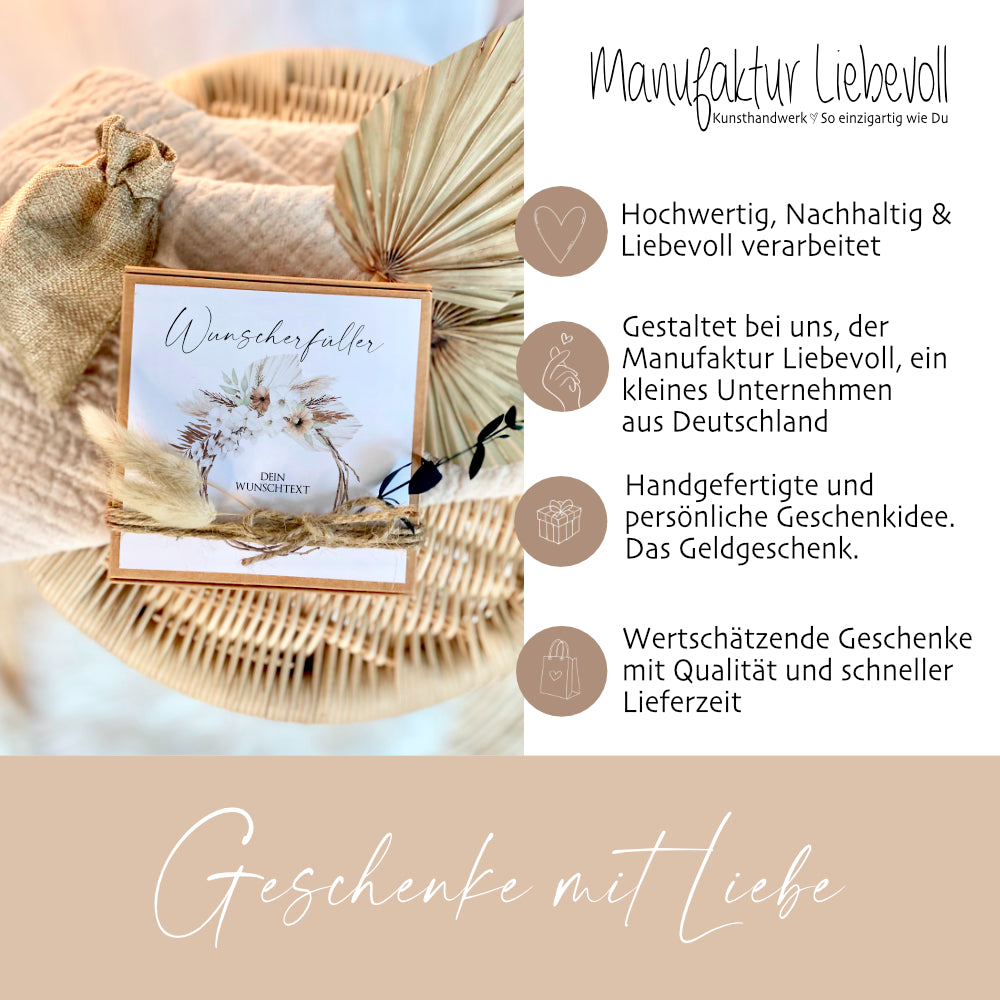 Wunscherfüller mit Wunschtext - Geldgeschenk Geschenkbox Geschenkverpackung Personalisiert | Geburtstag, Hochzeit, Jugendweihe, Konfirmation, Kommunion