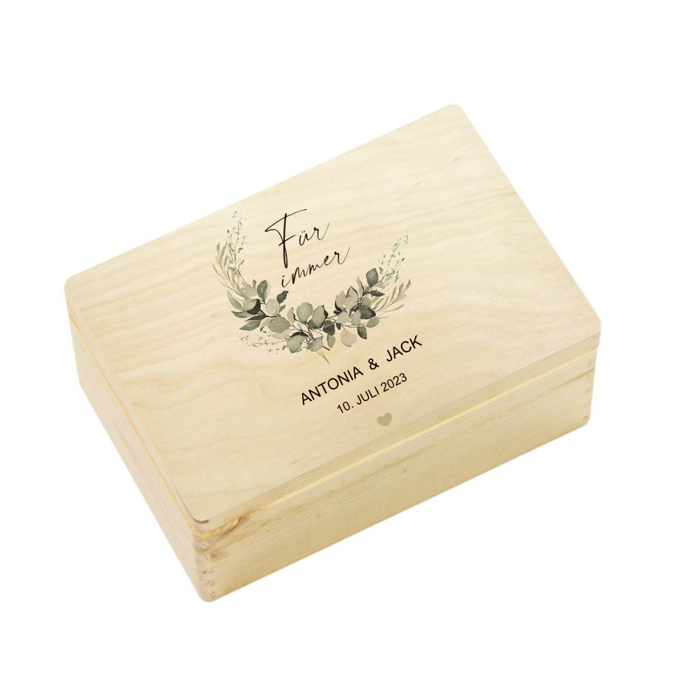 Personalisierte Erinnerungskiste zur Hochzeit "Für immer", Holzbox, Hochzeitsgeschenk