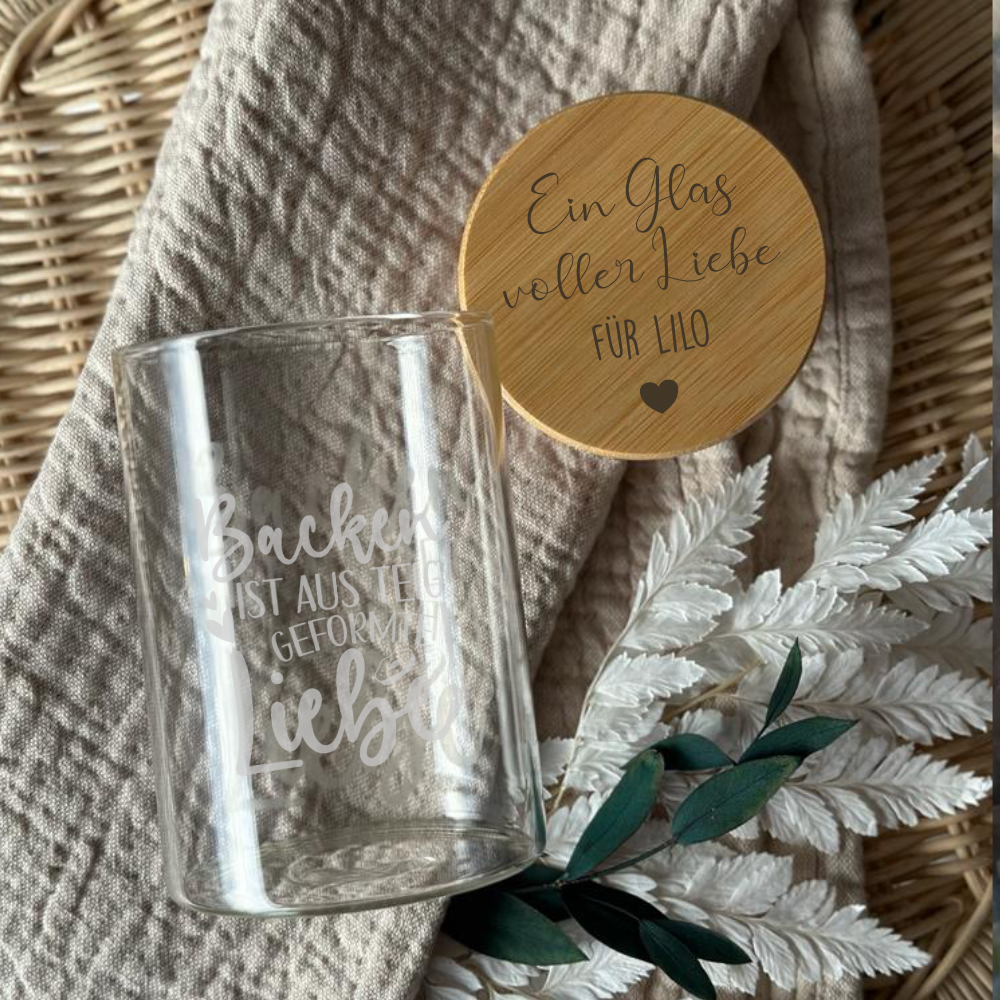 Personalisiertes Geschenk, Keksglas mit Namen, Glas mit Holzdeckel