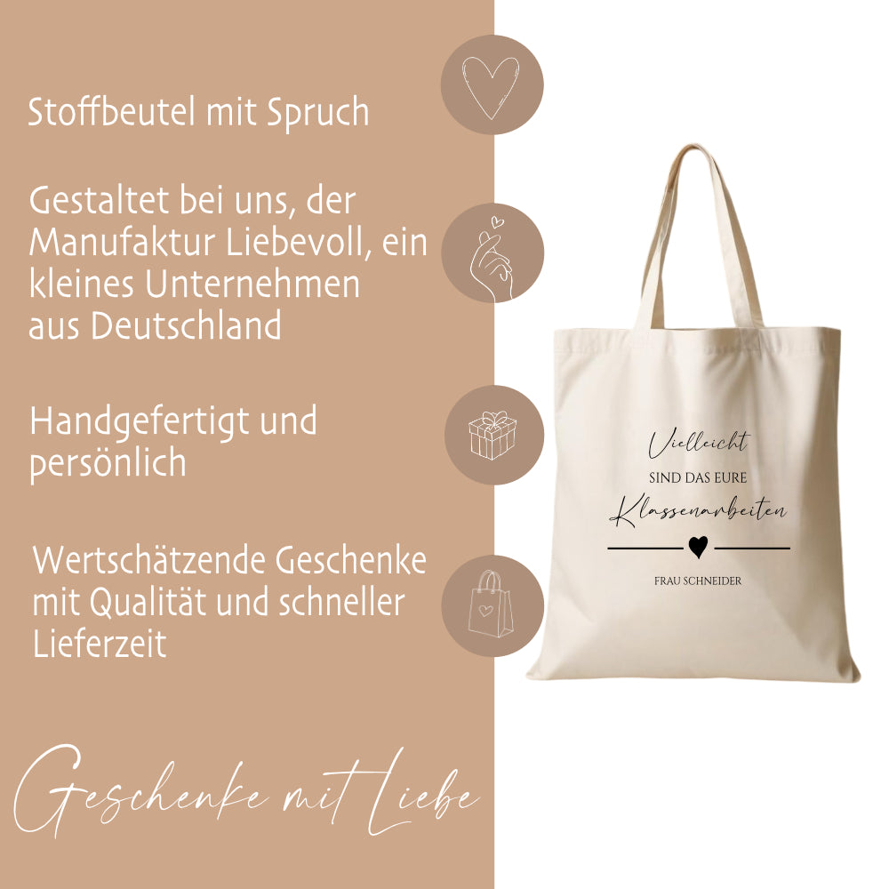Stoffbeutel "Klassenarbeiten" Abschiedsgeschenk Lehrerin Tasche mit Namen Lehrerin Geschenk Geburtstag