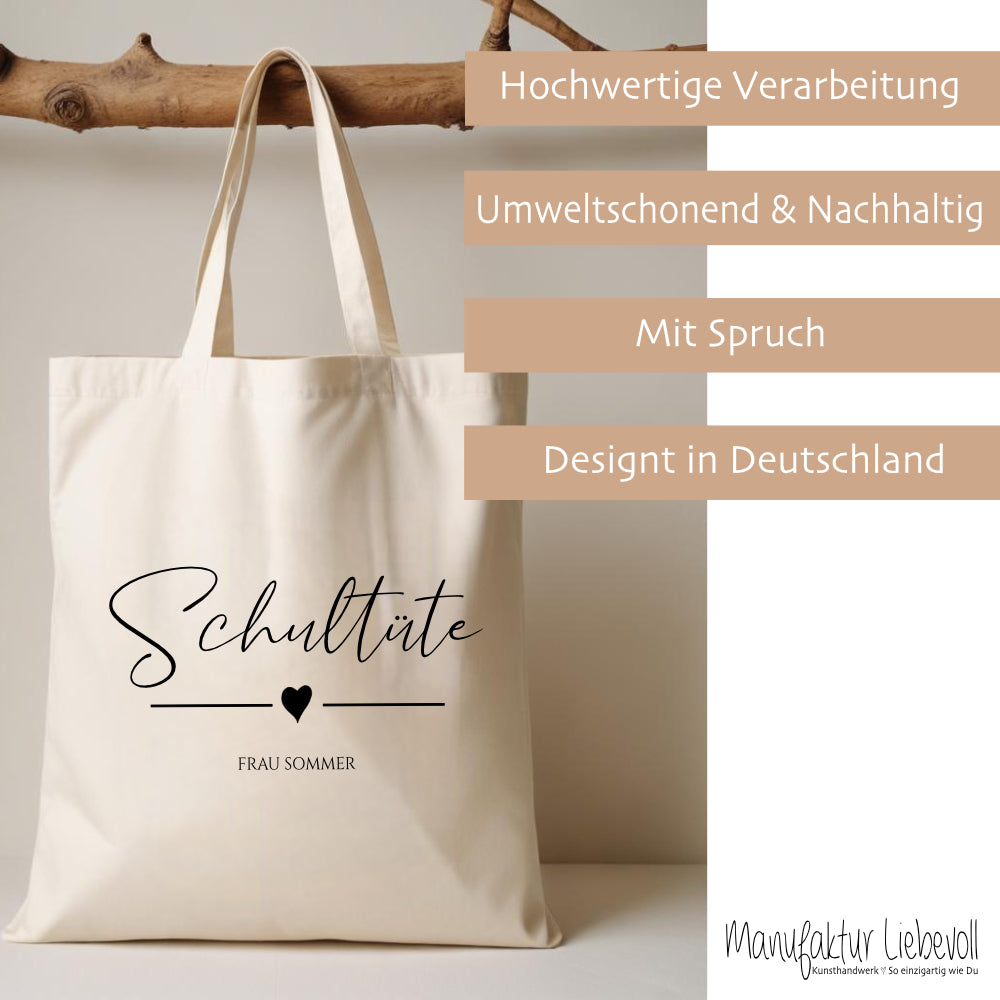 Stoffbeutel "Schultüte" Abschiedsgeschenk Lehrerin Tasche mit Namen Lehrerin Geschenk Geburtstag