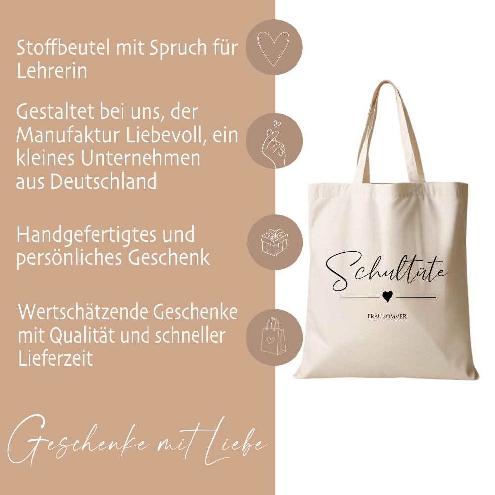 Stoffbeutel "Schultüte" Abschiedsgeschenk Lehrerin Tasche mit Namen Lehrerin Geschenk Geburtstag