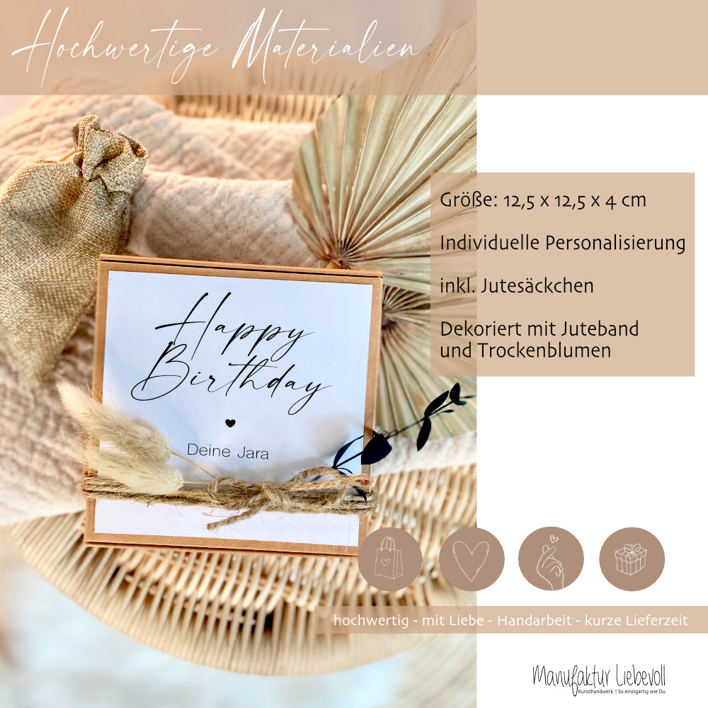 Geschenkverpackung "Happy Birthday" mit personalisierten Wunschtext, Geldgeschenk: Geburtstag, Geburtstagsgeschenk