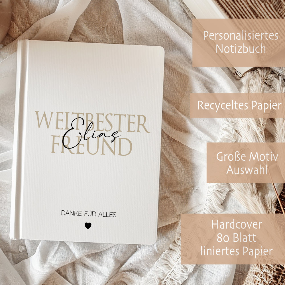 Notizbuch Freundin Geschenk mit Namen personalisiertes Notizheft weltbeste Freundin, weltbester Freund, Partner, Herzensmensch