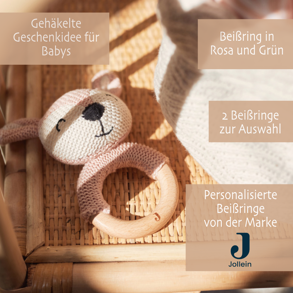 Beißring mit Rassel Personalisiert Baby Greifring Neugeborene