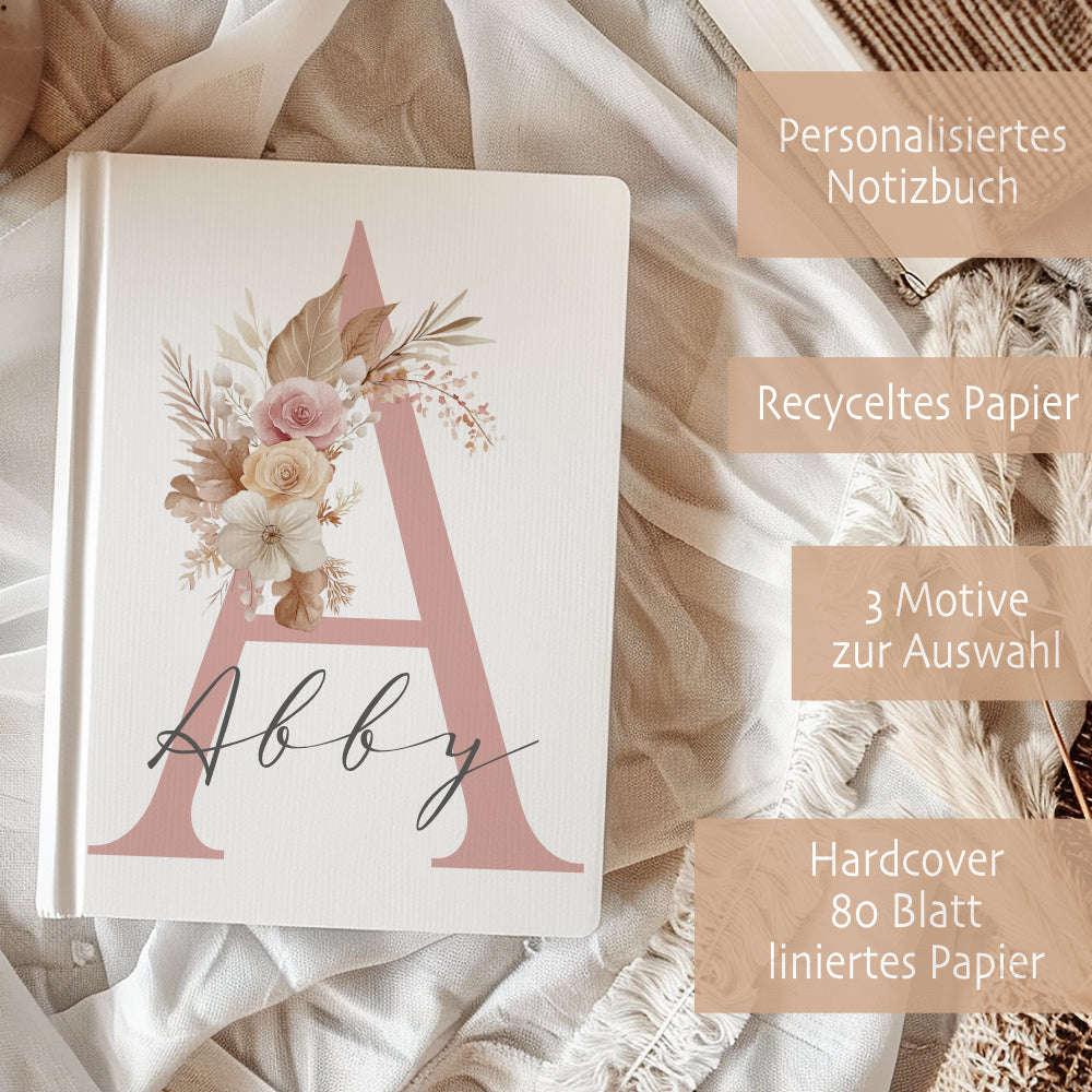 Notizbuch Personalisiert Buchstabe und Name Boho, Tagebuch, Journal, Geschenk