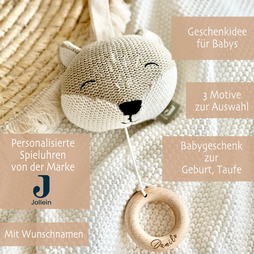 Personalisierte Spieluhr für Babys, Motive: Giraffe, Bär, Fuchs zum Auswählen