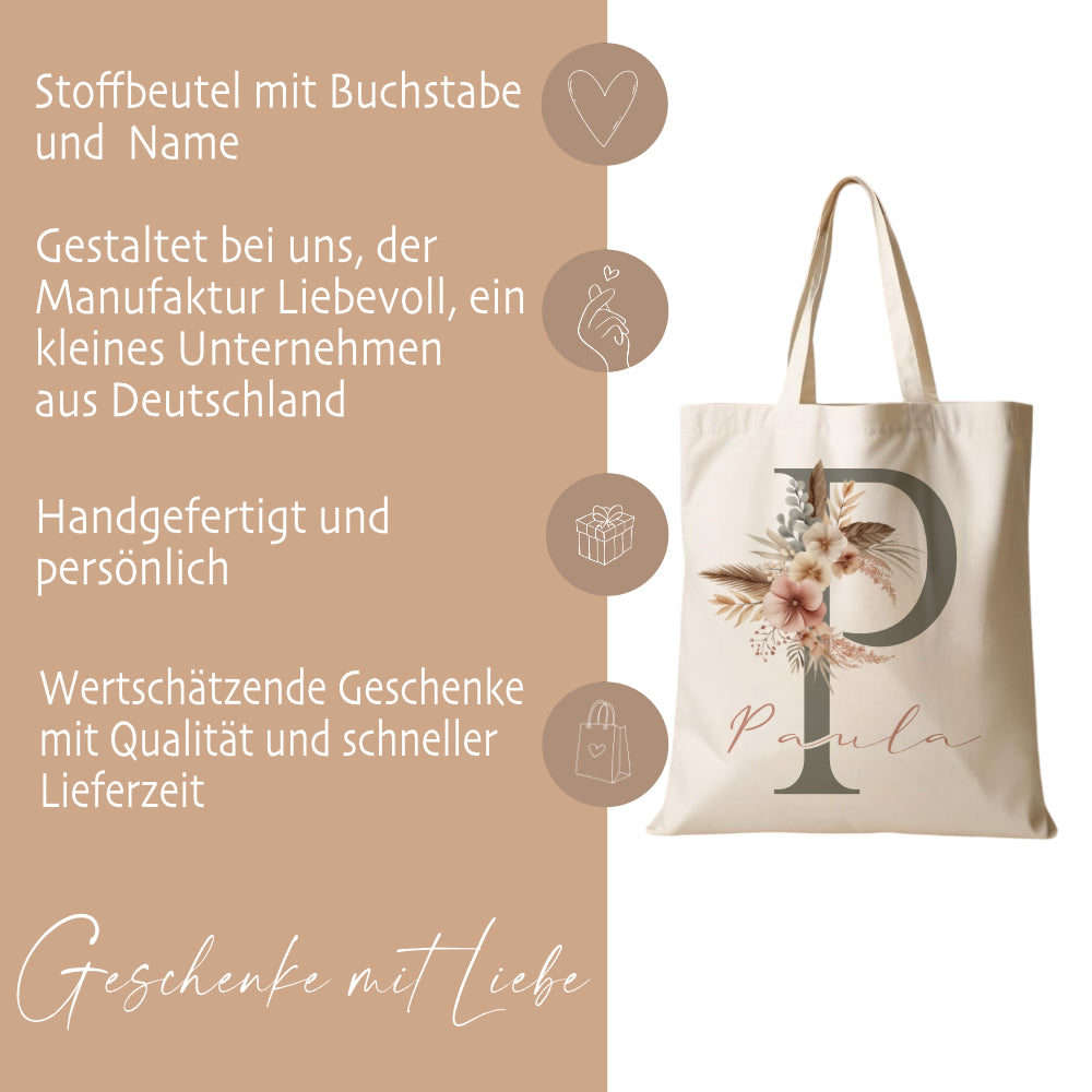 Stoffbeutel mit Namen und Anfangsbuchstaben