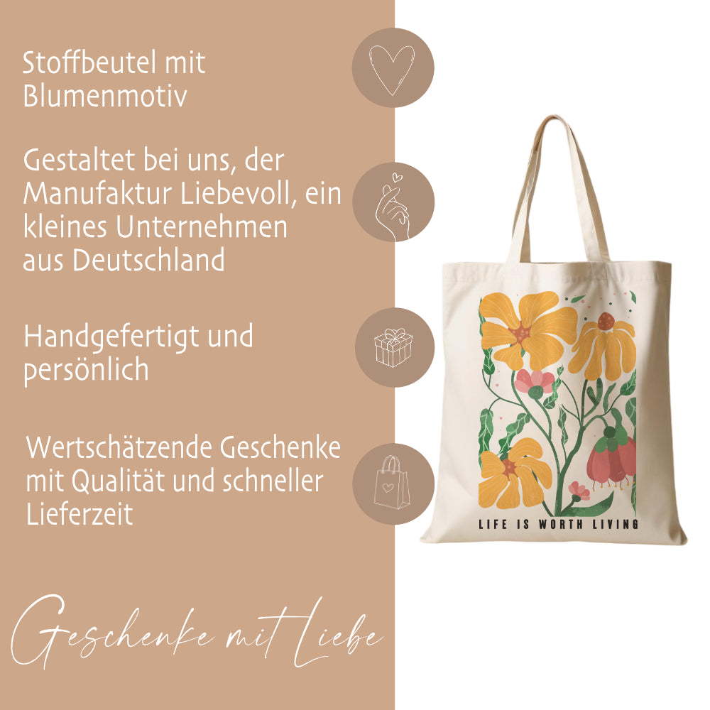 Stoffbeutel Flower mit Sprüchen