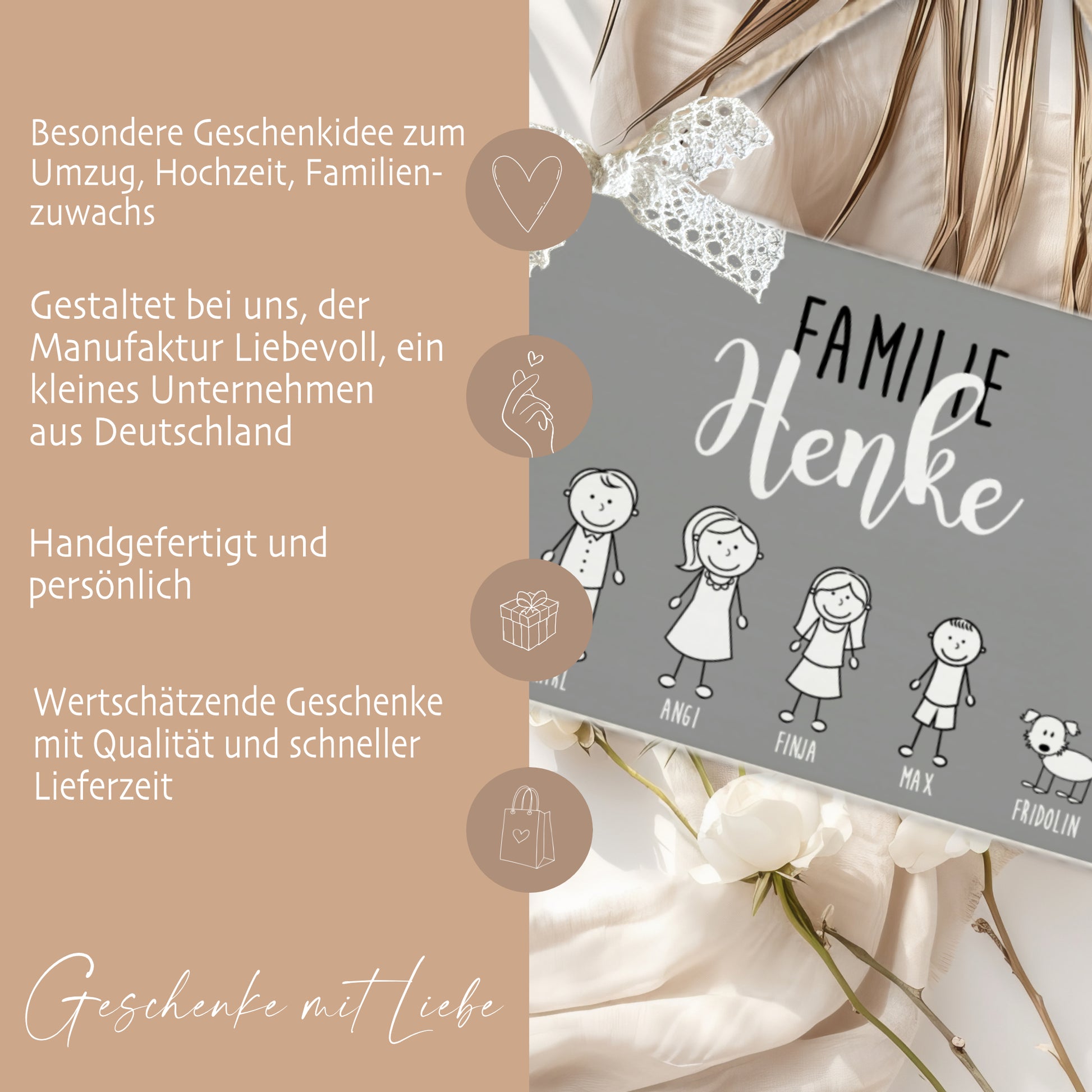 Familien Schild Haustür mit Namen als Geschenk