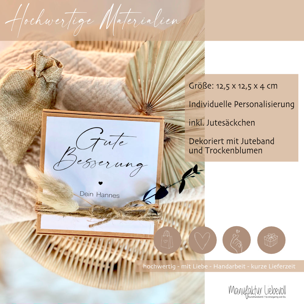 Geschenkverpackung "Gute Besserung" mit personalisierten Wunschtext, Geldgeschenk: Kraftgeschenk, Mutmacher, Genesung, Gesundheit