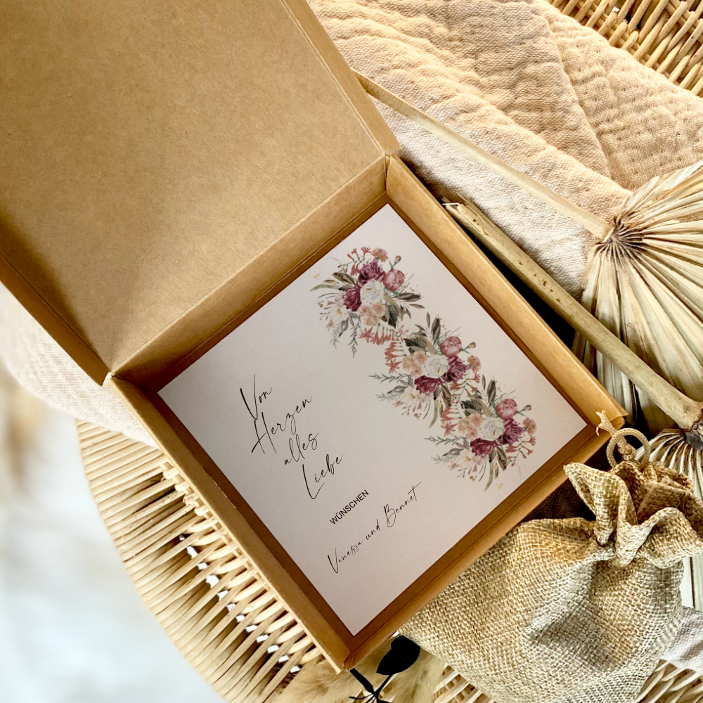 Geschenkverpackung zur Hochzeit, Individuelles personalisiertes Geldgeschenk inkl. Jutebeutel