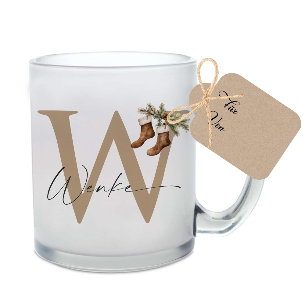 Glastasse mit Namen als Weihnachtsgeschenk für Sie und Ihn