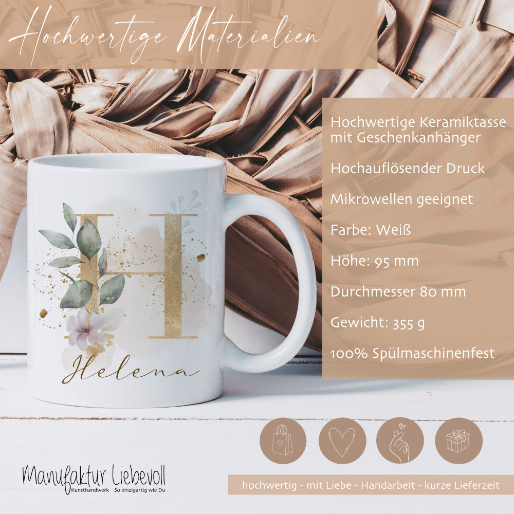Boho Tasse mit Buchstabe u. Name für Frauen als Geschenk – Manufaktur Liebevoll