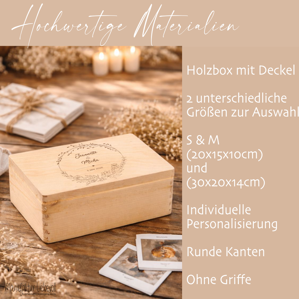 Personalisierte Erinnerungskiste zur Hochzeit, Holzbox als Geschenk für das Brautpaar, Hochzeitsgeschenk