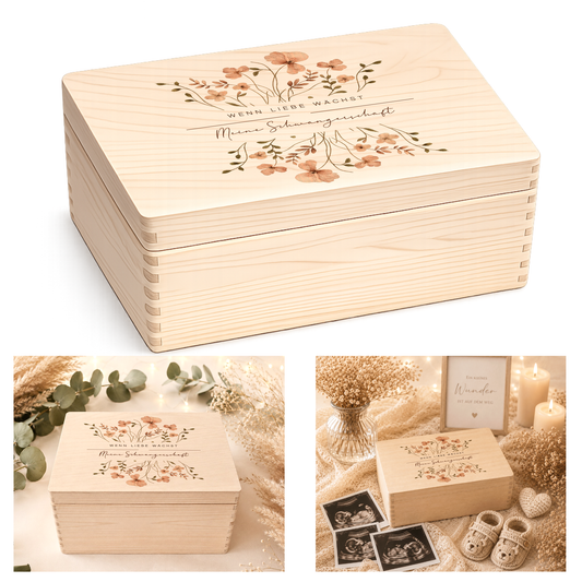 Erinnerungskiste Schwangerschaft | Erinnerungsbox Schwangerschaft | Holzbox Schwangerschaft Erinnerungen | Memory Box Babybauch | Geschenk für werdende Mama