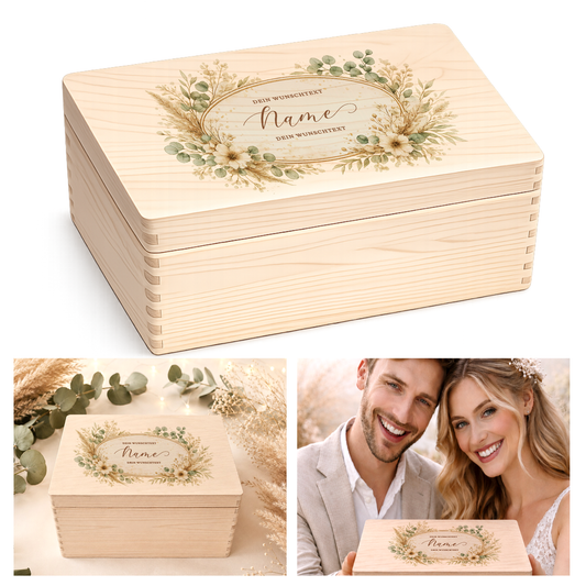 Personalisierte Holzbox mit Wunschtext, Erinnerungskiste mit Namen, Geschenk Geburtstag Hochzeit Abschied Dankeschön Holzkiste Geldgeschenk