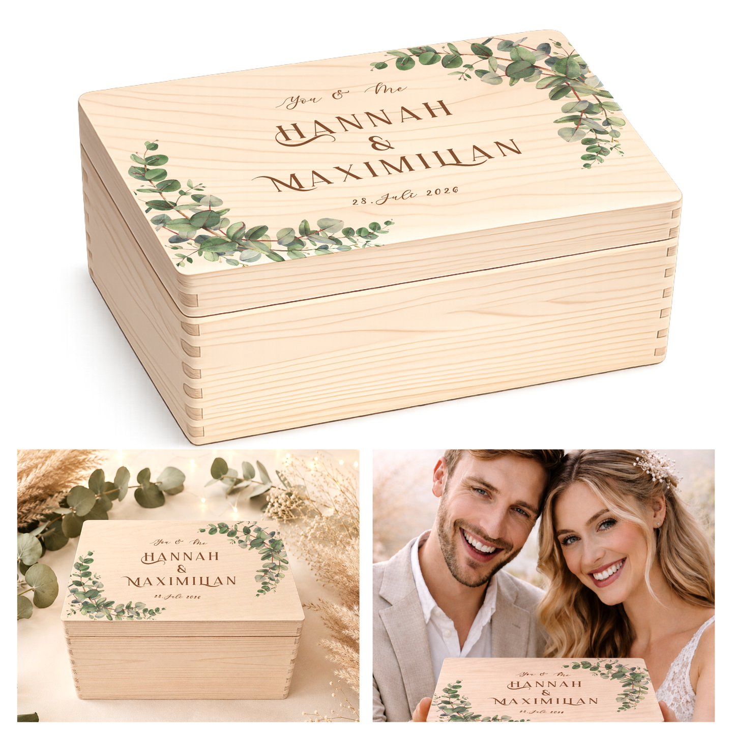 Personalisierte Erinnerungskiste Hochzeit mit Namen & Datum | Hochzeitsgeschenk Brautpaar | Holzbox Hochzeit | Geldgeschenk Hochzeit Liebe