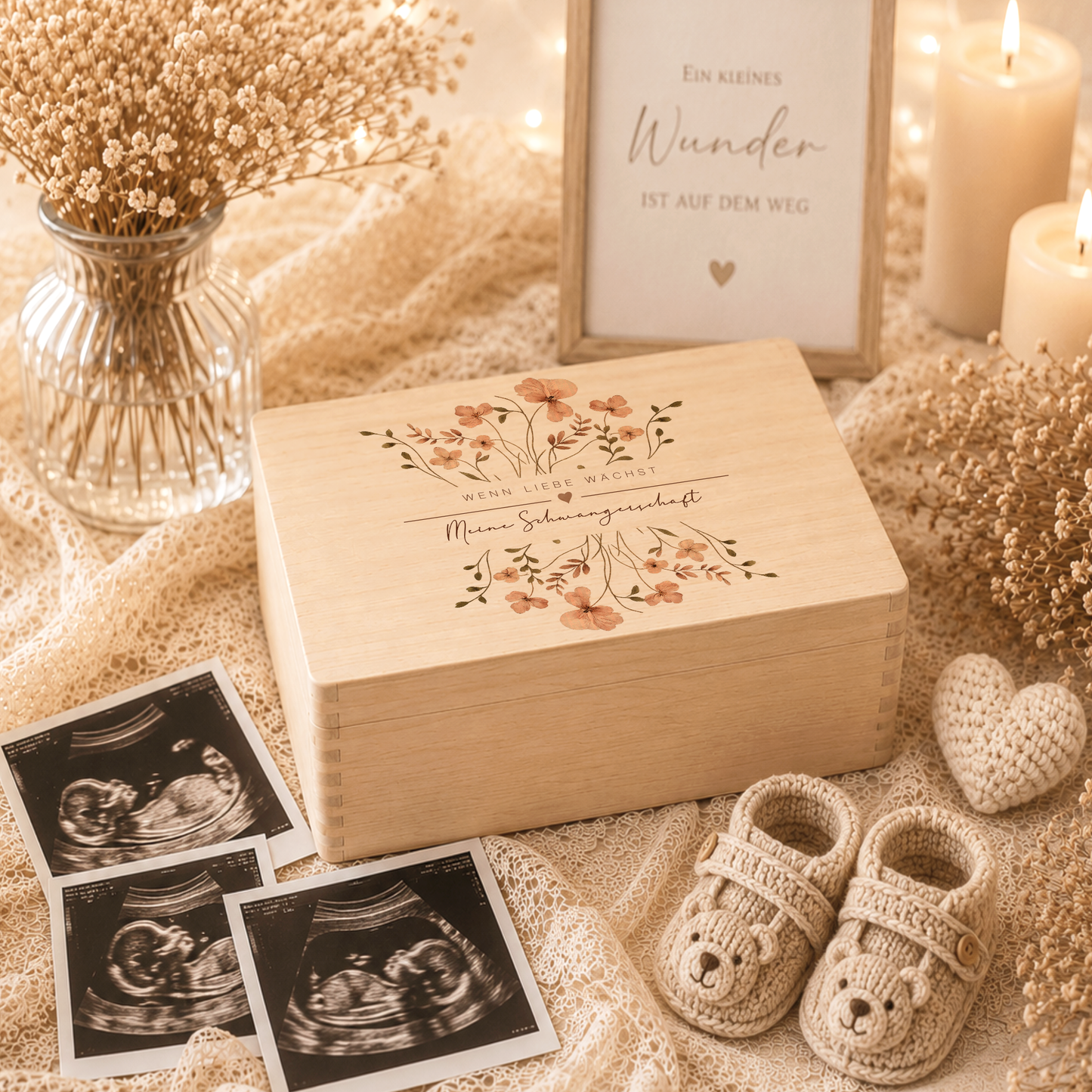 Erinnerungskiste Schwangerschaft | Erinnerungsbox Schwangerschaft | Holzbox Schwangerschaft Erinnerungen | Memory Box Babybauch | Geschenk für werdende Mama