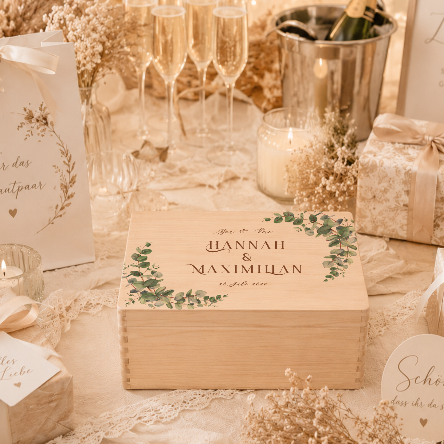 Personalisierte Erinnerungskiste Hochzeit mit Namen & Datum | Hochzeitsgeschenk Brautpaar | Holzbox Hochzeit | Geldgeschenk Hochzeit Liebe
