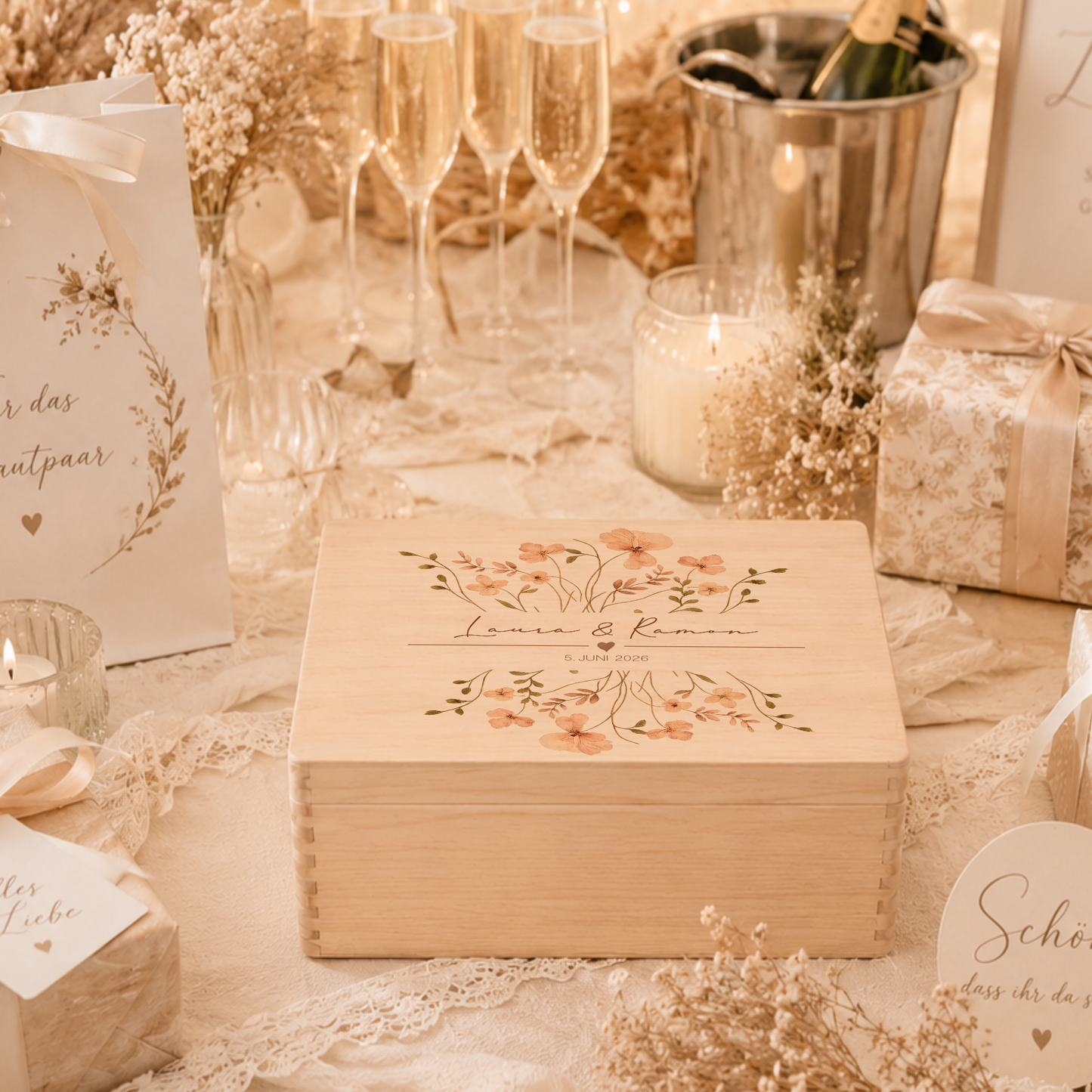 Personalisierte Erinnerungskiste Hochzeit mit Namen & Datum | Hochzeitsgeschenk Brautpaar | Holzbox Hochzeit | Geldgeschenk Hochzeit Liebe