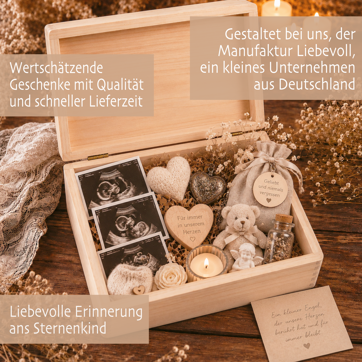 Personalisierte Erinnerungskiste Sternenkind mit Namen & Lebensdaten | Gedenkbox Sternenkind | Trauergeschenk Fehlgeburt | Erinnerungsbox Baby | Andenken Sternenkind