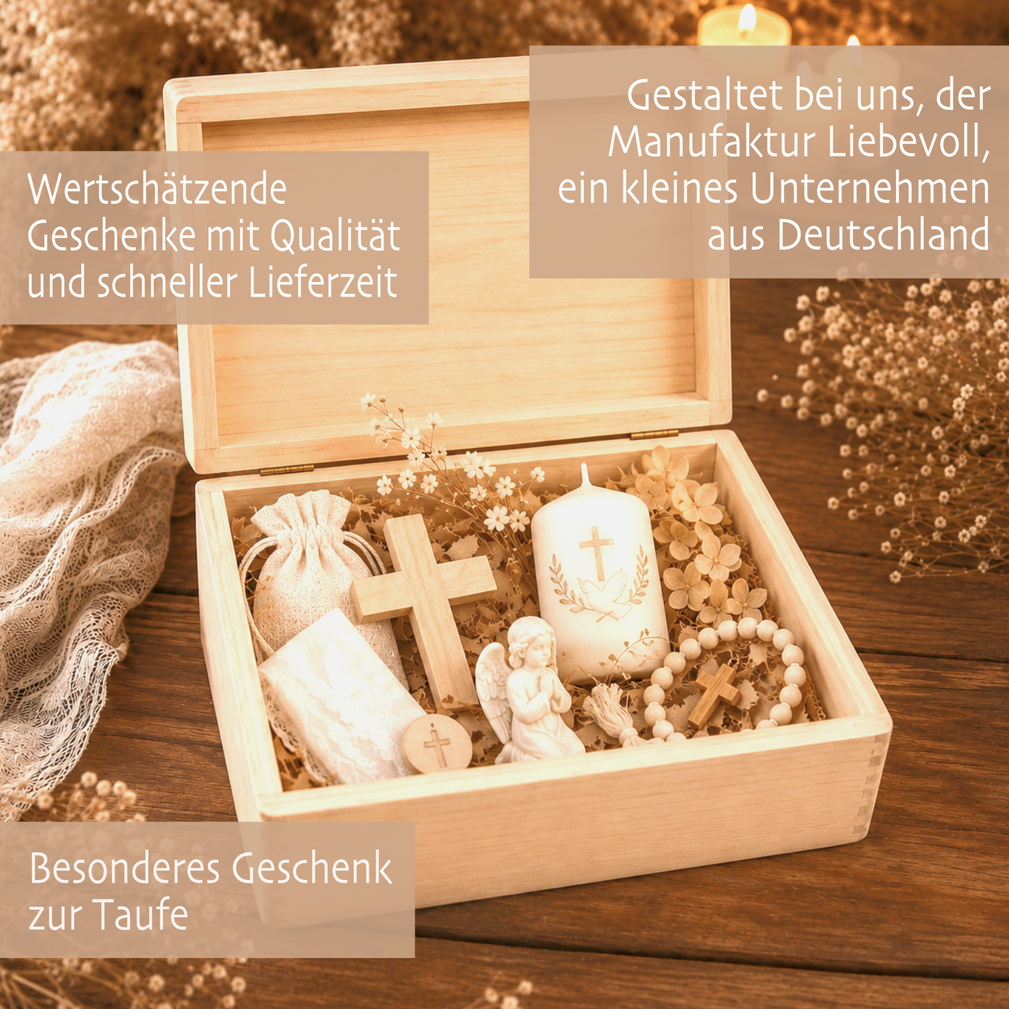 Personalisierte Erinnerungskiste Taufe mit Namen & Datum | Taufgeschenk Mädchen Junge | Holzbox Taufe | Geschenk zur Taufe Erinnerungsbox
