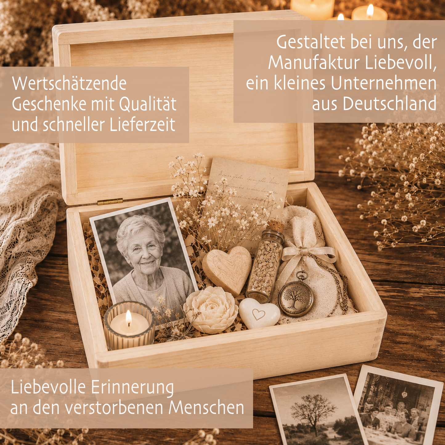 Personalisierte Erinnerungskiste Trauer mit Namen & Lebensdaten | Erinnerungsbox Verstorbene | Gedenkbox Holz | Andenken an geliebten Menschen | Trauergeschenk