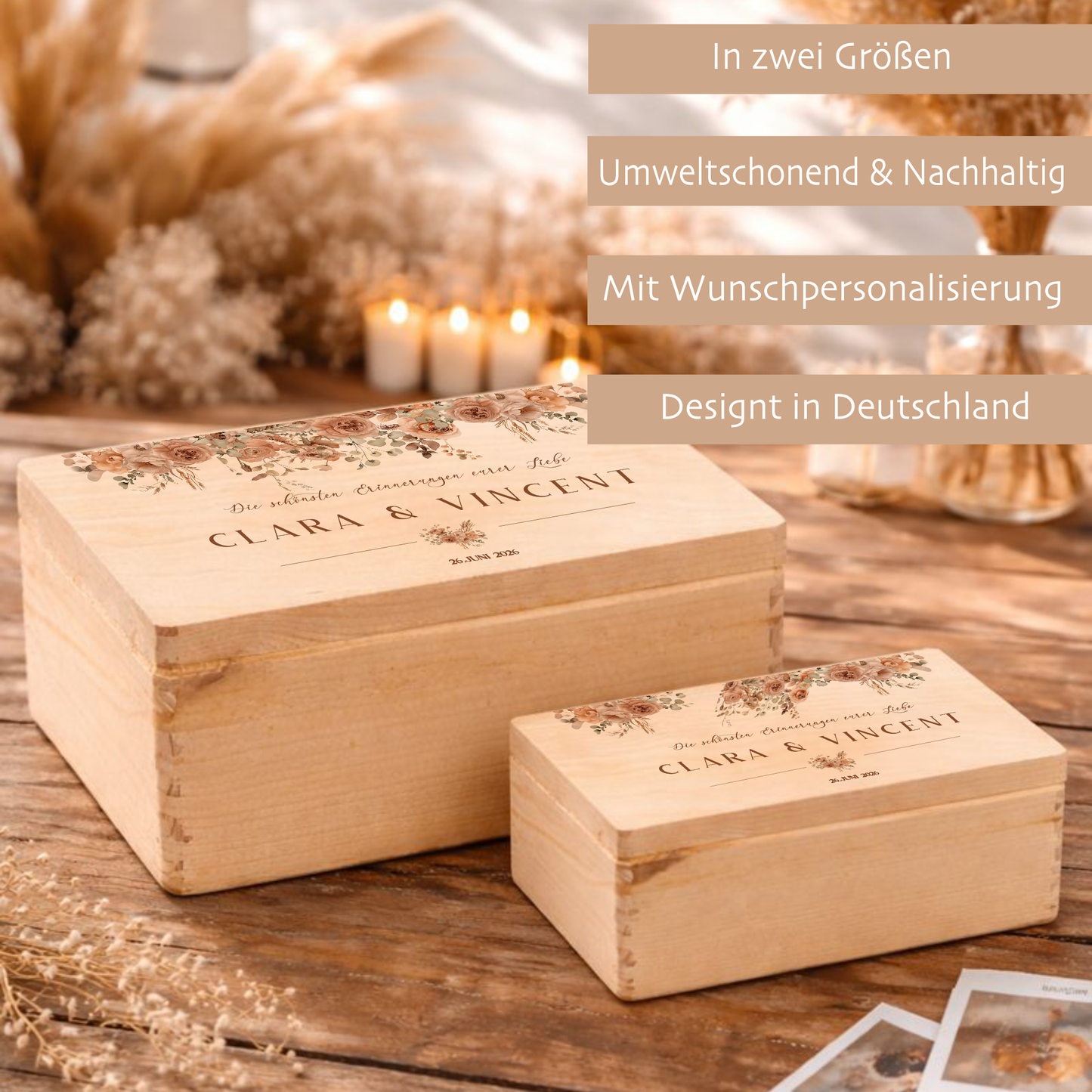 Personalisierte Erinnerungskiste Hochzeit mit Namen & Datum | Hochzeitsgeschenk Brautpaar | Holzbox Hochzeit | Geldgeschenk Hochzeit Liebe
