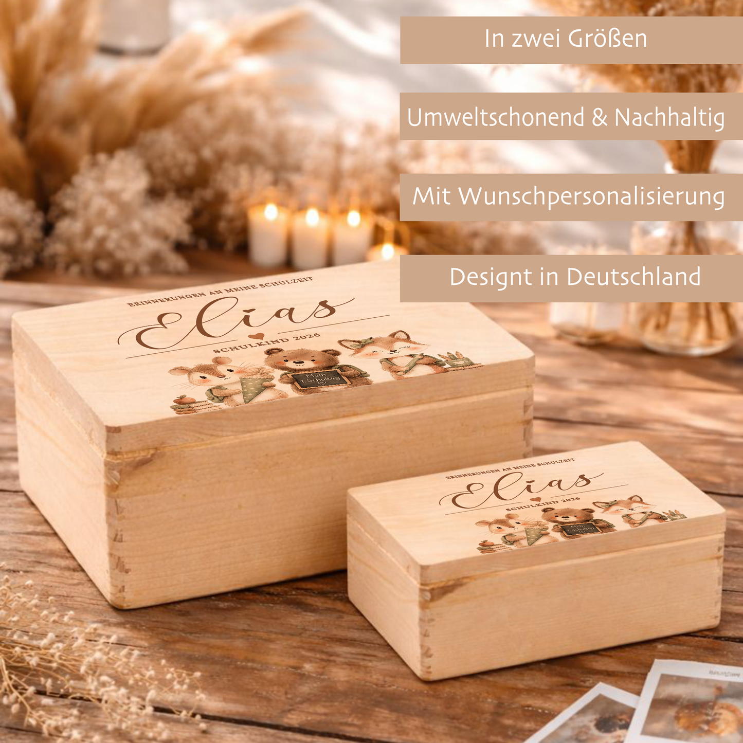Erinnerungskiste Einschulung mit Namen | Schulkind 2026 | Personalisierte Holzbox