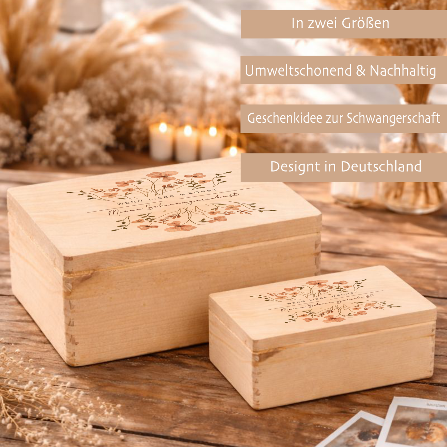Erinnerungskiste Schwangerschaft | Erinnerungsbox Schwangerschaft | Holzbox Schwangerschaft Erinnerungen | Memory Box Babybauch | Geschenk für werdende Mama