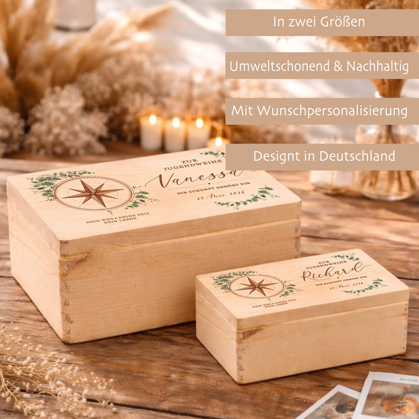 Personalisierte Erinnerungskiste Jugendweihe mit Namen & Datum | Geschenk zur Jugendweihe Mädchen Junge | Holzbox Jugendfeier | Erinnerungsbox Jugendweihe
