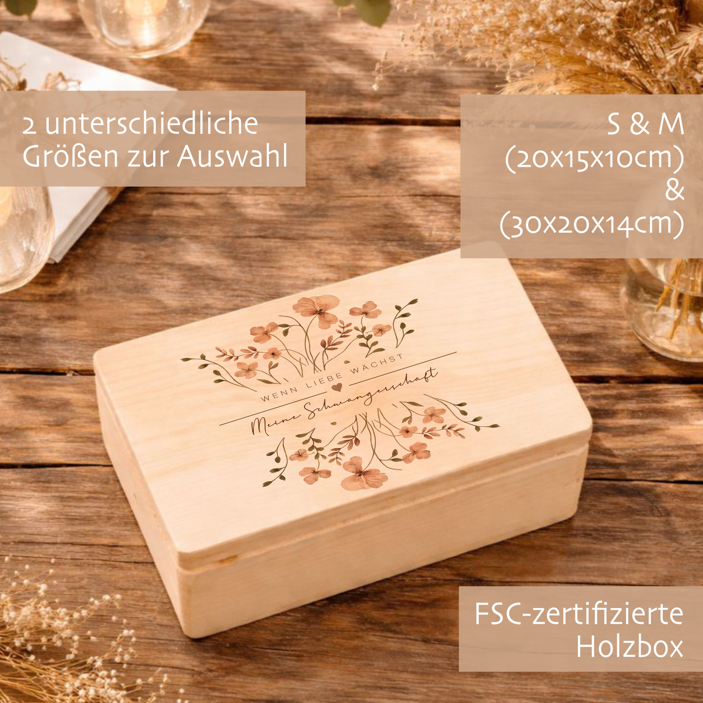 Erinnerungskiste Schwangerschaft | Erinnerungsbox Schwangerschaft | Holzbox Schwangerschaft Erinnerungen | Memory Box Babybauch | Geschenk für werdende Mama