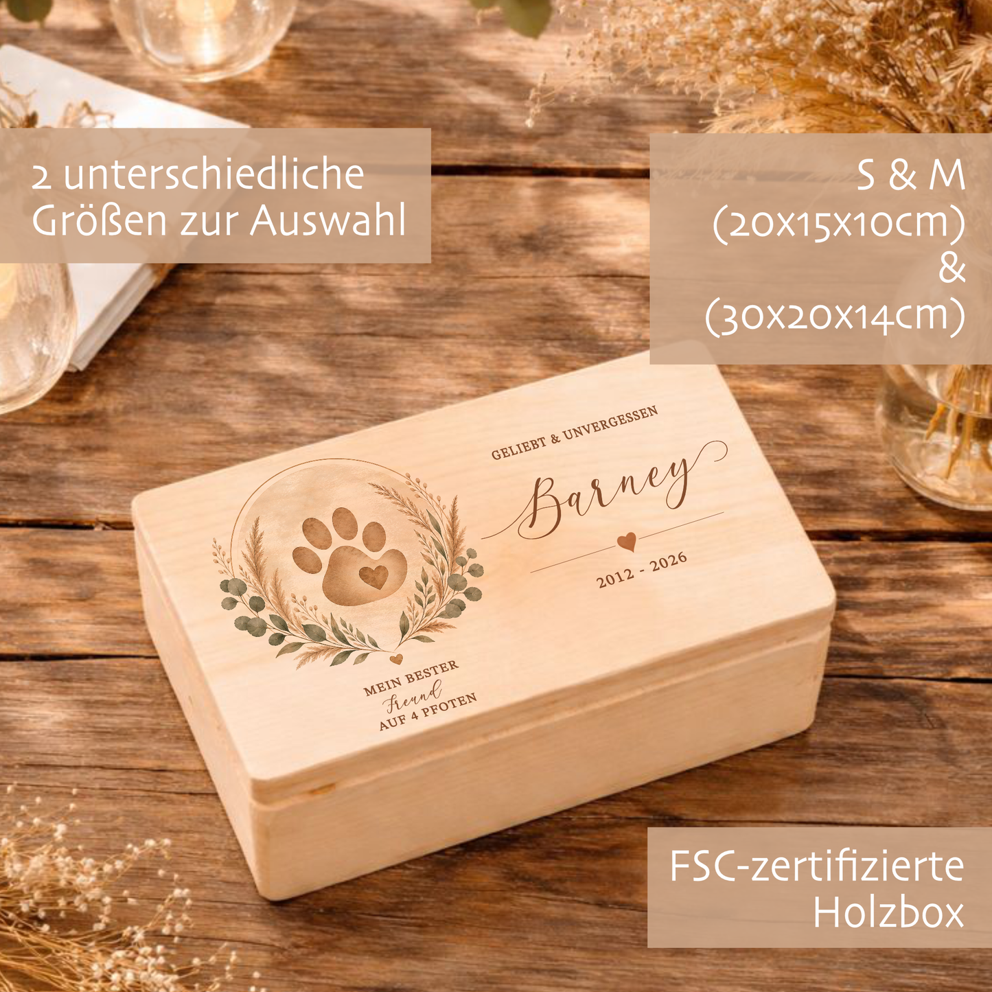 Personalisierte Erinnerungskiste Haustier mit Namen & Lebensdaten | Hund Katze Erinnerung | Gedenkbox Haustier | Geliebt & Unvergessen | Trauergeschenk Tier