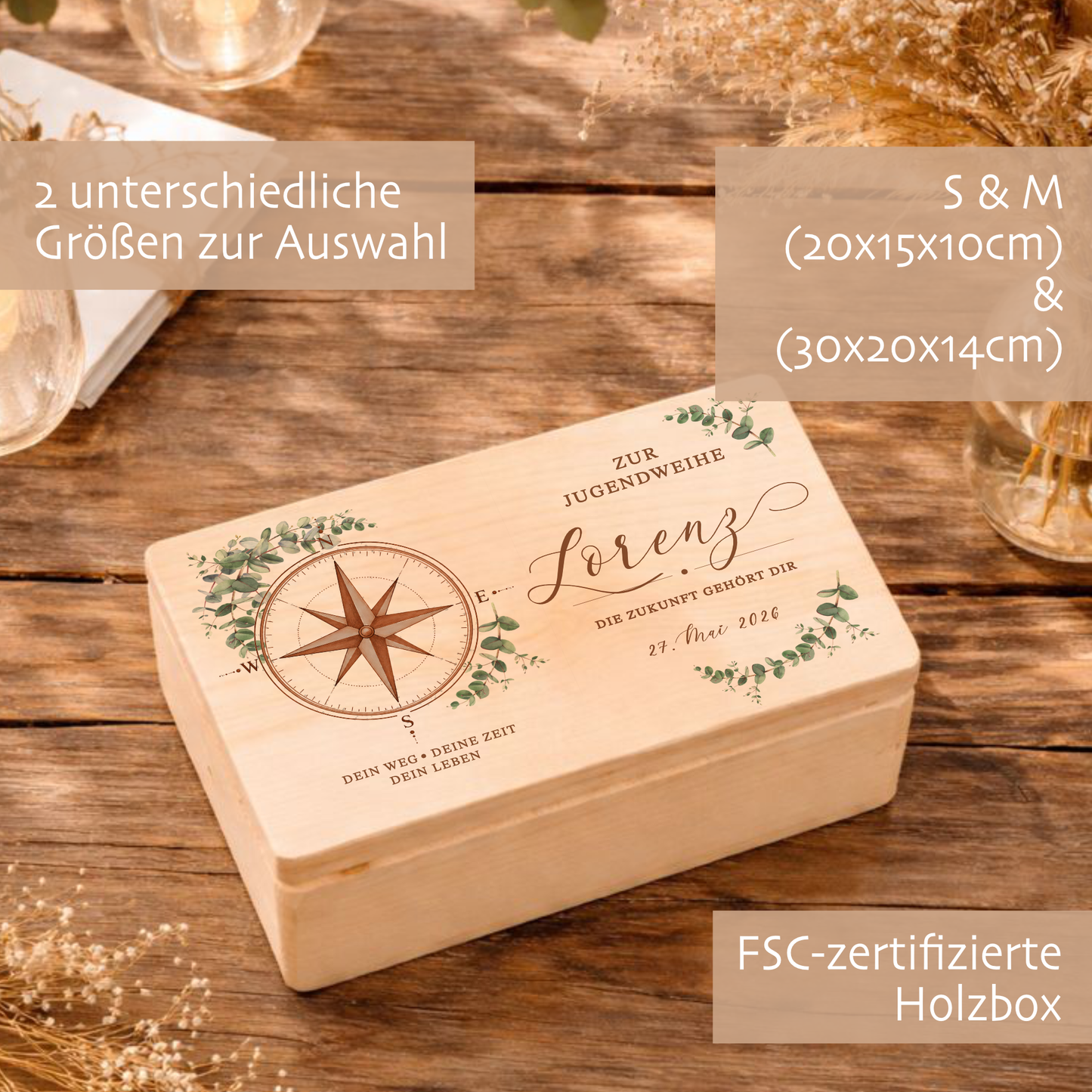 Personalisierte Erinnerungskiste Jugendweihe mit Namen & Datum | Geschenk zur Jugendweihe Mädchen Junge | Holzbox Jugendfeier | Erinnerungsbox Jugendweihe