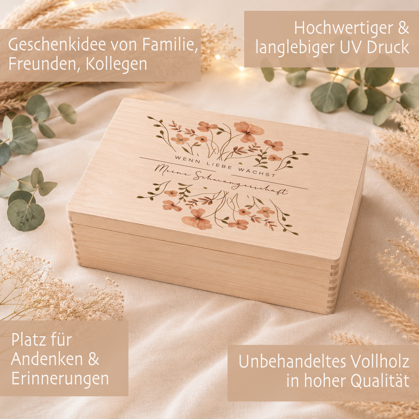 Erinnerungskiste Schwangerschaft | Erinnerungsbox Schwangerschaft | Holzbox Schwangerschaft Erinnerungen | Memory Box Babybauch | Geschenk für werdende Mama