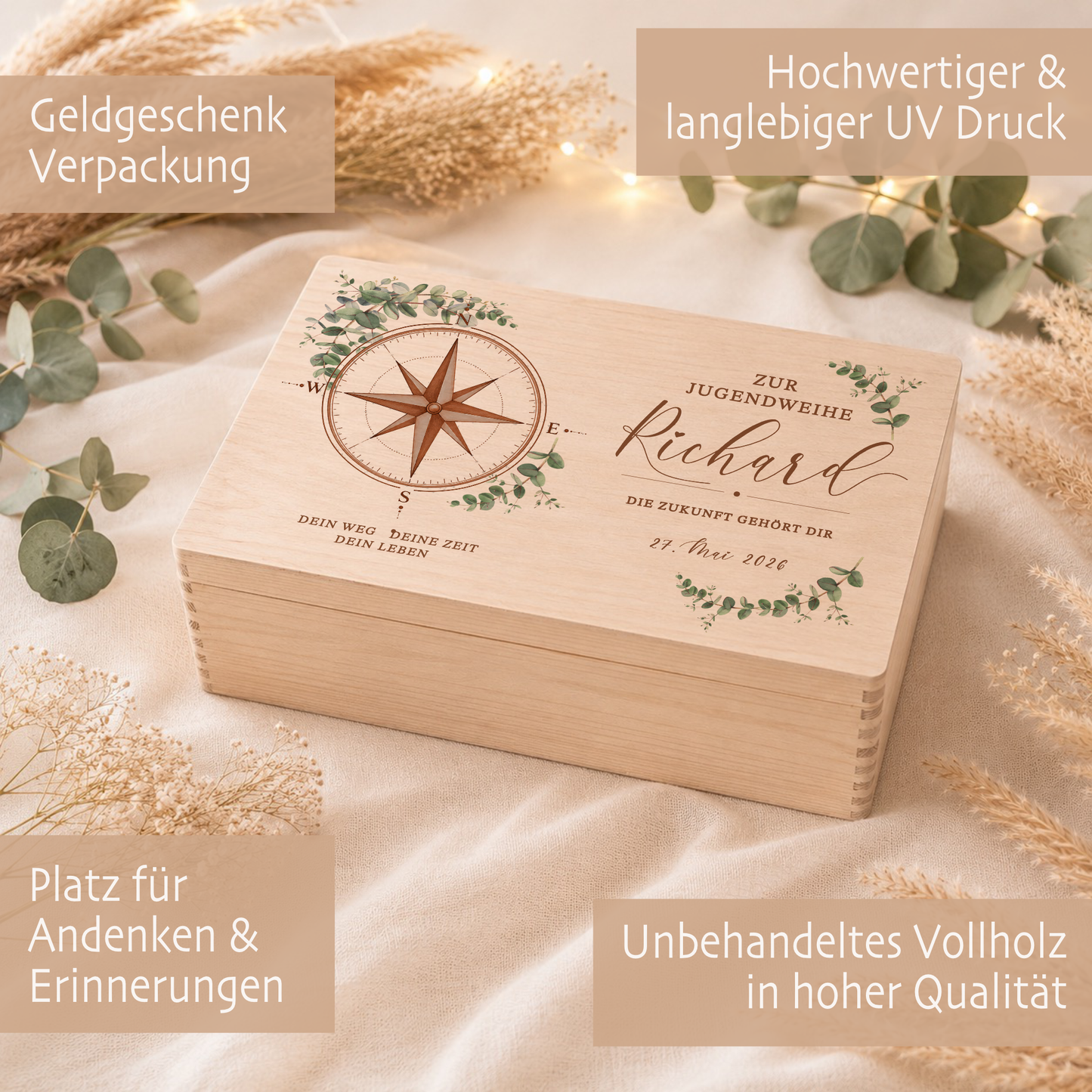 Personalisierte Erinnerungskiste Jugendweihe mit Namen & Datum | Geschenk zur Jugendweihe Mädchen Junge | Holzbox Jugendfeier | Erinnerungsbox Jugendweihe